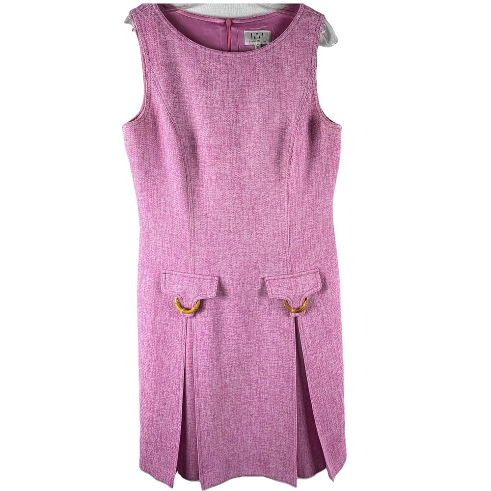 David Meister Sz 12 Pink Tweed Sheath Dress Retro Jackie Kennedy Barbie Mod Luxe